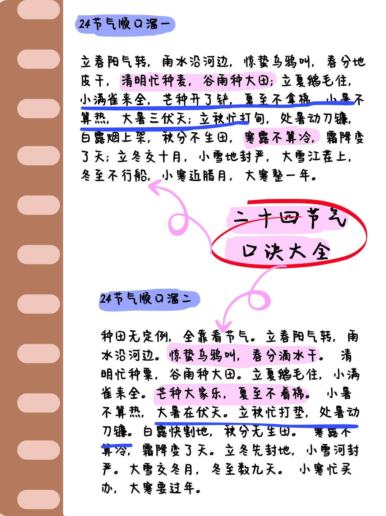 24节气歌背诵口诀大全